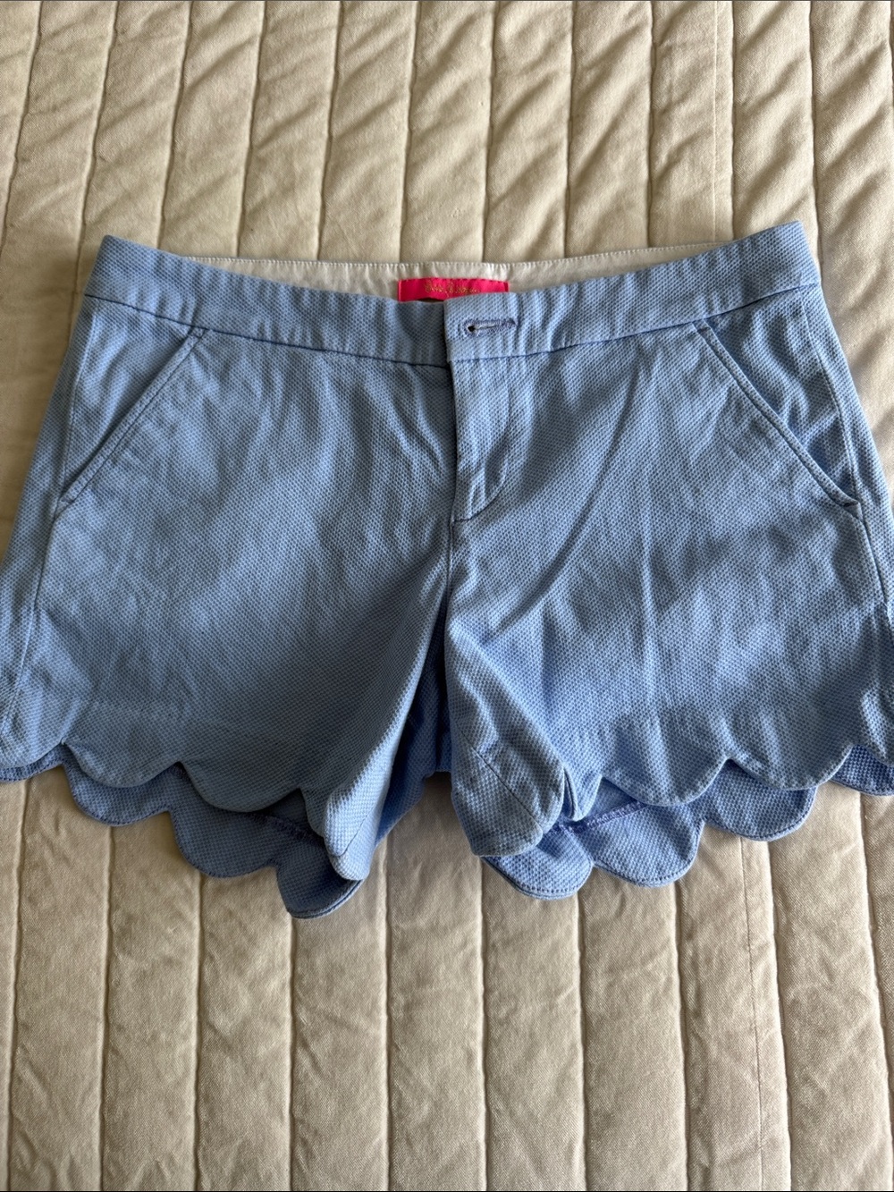 Lilly Pulitzer Light Blue Scallop Hem High-Waist Shorts